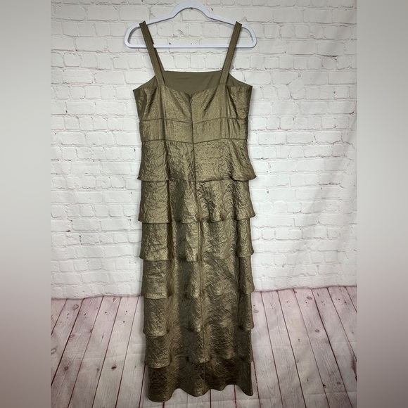 R&M Richards‎ bronze tiered maxi dress jeweled embroidered sleeveless sz 10 GUC - Picture 3 of 6